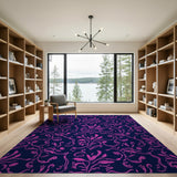 Ornate Pink Floral Navy Area Rug