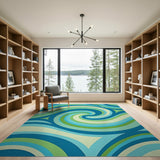 Swirling Blue Teal Geometric Area Rug