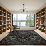 Ornate Grey Baroque Medallion Area Rug