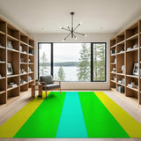 Vibrant Yellow Green Teal Vertical Stripe Area Rug