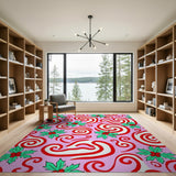 Festive Pink Candy Cane Holly Area Rug