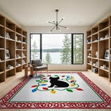 Festive Black Cat with Colorful Christmas Lights Rug