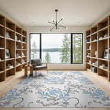 Elegant Blue Floral Gray Vine Vintage Area Rug