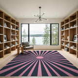 Pink Navy Sunburst Geometric Area Rug