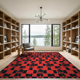 Bold Red Black Geometric Silhouette Area Rug