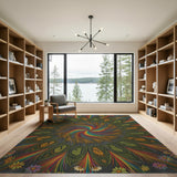 Vibrant Swirling Peacock Feather Area Rug