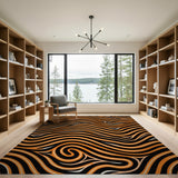 Wavy Orange Black Abstract Area Rug