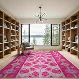 Vibrant Pink Floral Border Area Rug