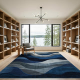 Abstract Blue Wave Blue and Teal Area Rug