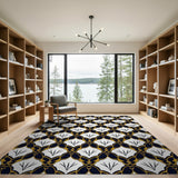Navy and Gold Geometric Arch Pattern Rug