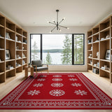 ODIKA Red Snowflake Washable Area Rug - Low Pile Non-Slip Holiday Decor