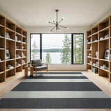 Textured Gray White Striped Area Rug