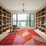 Abstract Leaf Area Rug in Vibrant Red Pink Orange