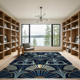 Art Deco Fountain Navy Teal Area Rug
