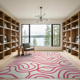 Pink Wavy Lines Abstract Area Rug