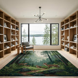 ODIKA Forest Deer Washable Area Rug - Low Pile Non-Slip Woodland Nursery Decor