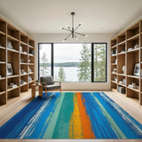 Abstract Blue Teal Striped Area Rug