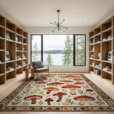 Red Mushroom Botanical Area Rug