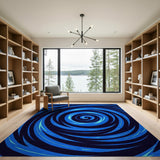 Washable Abstract Blue Swirl Area Rug - Low Pile, Non-Slip, Pet Friendly