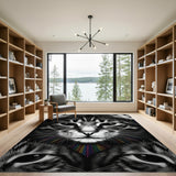 Black White Cat Line Art Area Rug