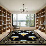 Ornate Black Seashell Rug with Gold Frame
