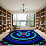 Geometric Modern Blue Teal Mandala Geometric Area Rug