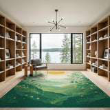 Golden Sun Over Lush Green Valley Area Rug