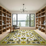Yellow Sunflower Floral Area Rug with Gold Border
