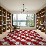 Geometric Modern Classic Red White Gingham Checkered Area Rug