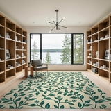 Green Leaves on Beige Botanical Area Rug