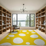 Vibrant Yellow White Oval Abstract Area Rug