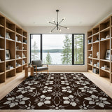 Vintage White Floral on Brown Area Rug