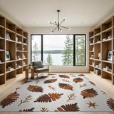 Brown Fern Frond Twig Pattern Area Rug