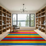 Multi-color and Patterns Vibrant Rainbow Striped Area Rug