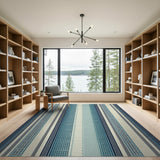 Blue and Teal Blue Teal Striped Coastal Woven Rug