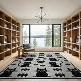 Spooky Black Cat Bats Pumpkins Area Rug