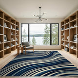 Navy Blue Wavy Modern Area Rug