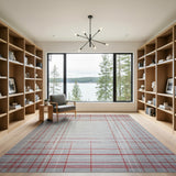 Grey and Red Plaid Geometric Area Rug
