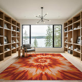 Vibrant Orange Spiral Tie-Dye Area Rug