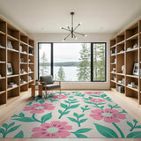 Blush Pink Camellia Floral Area Rug