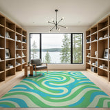 Wavy Teal and Mint Green Abstract Area Rug