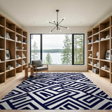 Blue and Teal Navy Geometric Interlock Area Rug