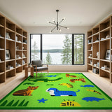 Kids Cartoon Jungle Animal Area Rug Tigers Dinos Sharks