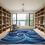 Swirling Navy Ocean Wave Area Rug