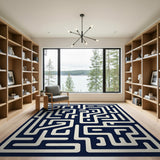 Blue and Teal Navy Blue Maze Labyrinth Area Rug