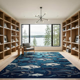 Blue Teal Sea Bass School Area Rug