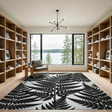 Vintage Black Fern Fronds Area Rug