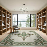 Ornate Sage Green Floral Medallion Rug