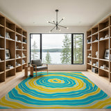 Swirling Teal Yellow Wave Abstract Area Rug