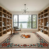 Charming Squirrel in Red Floral Border Rug